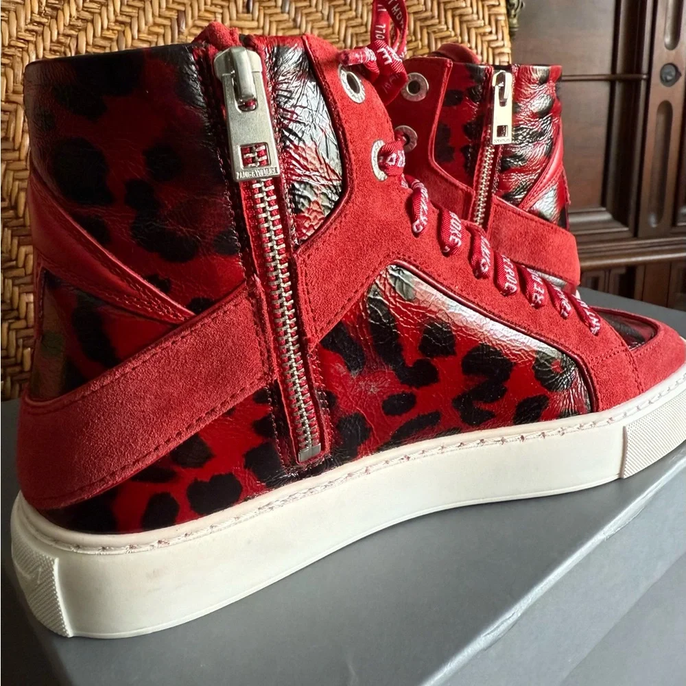 NIB Zadig & Voltaire High Flash Red Leopard Print High Top Sneakers - Picture 5 of 8